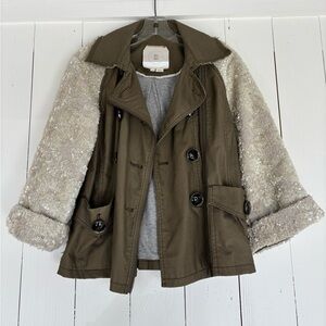 Hei Hei Anthropologie Swing Jacket Olive Green Cream Sequin Sleeves Women’s XS